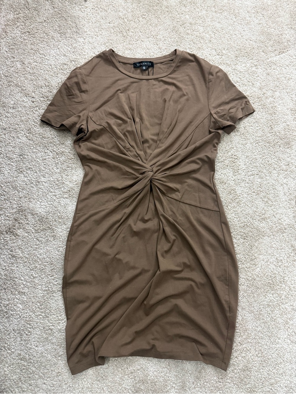 Dynamite Knot-Front Short Sleeve Dress - Brown